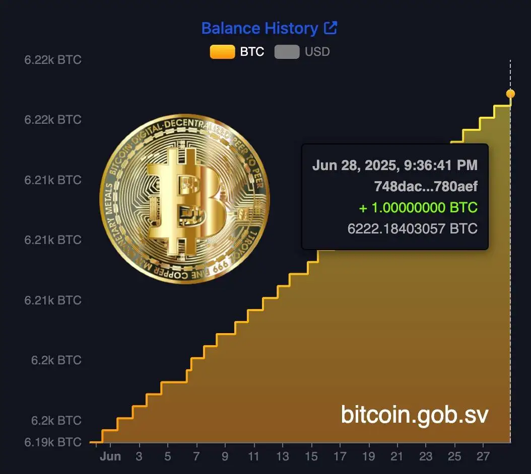 萨尔瓦多单日增持1 BTC 战略储备总量达2840枚